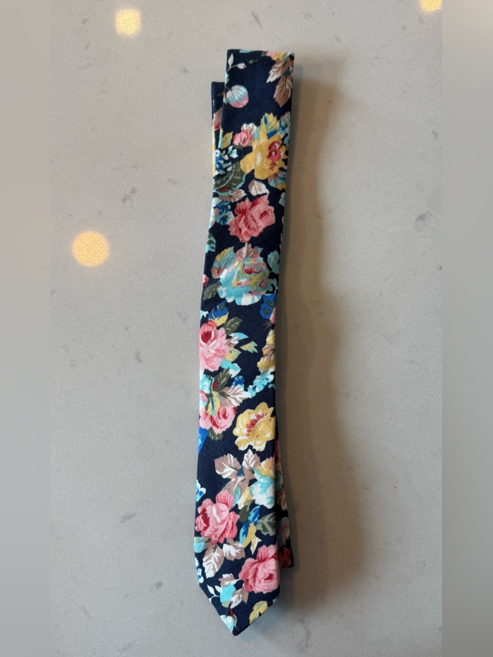 Penguin Floral Skinny Tie Navy Cotton